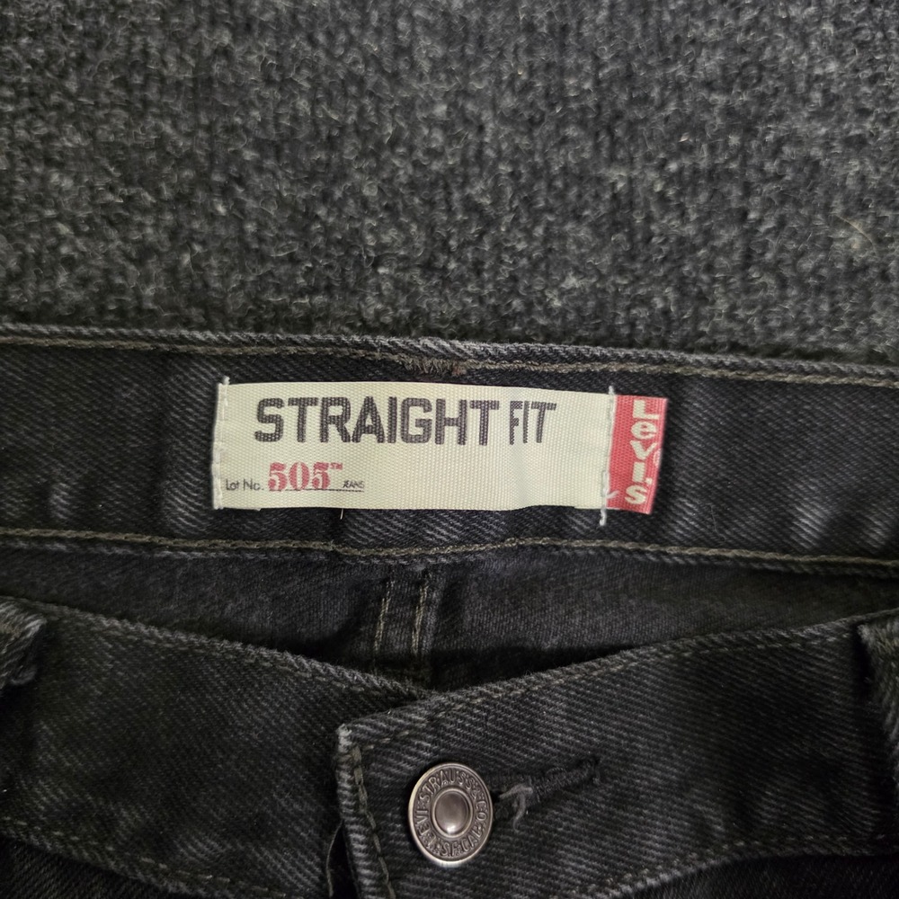 Levis 505 Straight Fit Jeans Mens 38x34 Faded Black Cotton Denim Pants